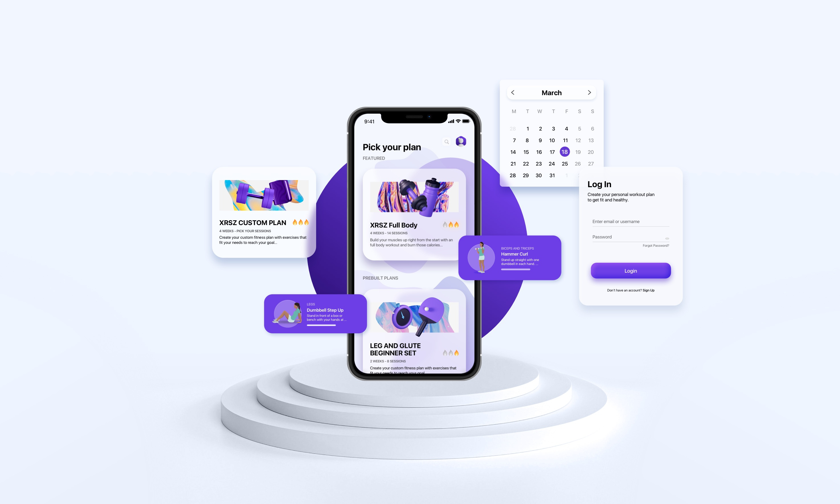 XRSZ Fitness app app digital fitness ios iphone mobile purple ui user interface