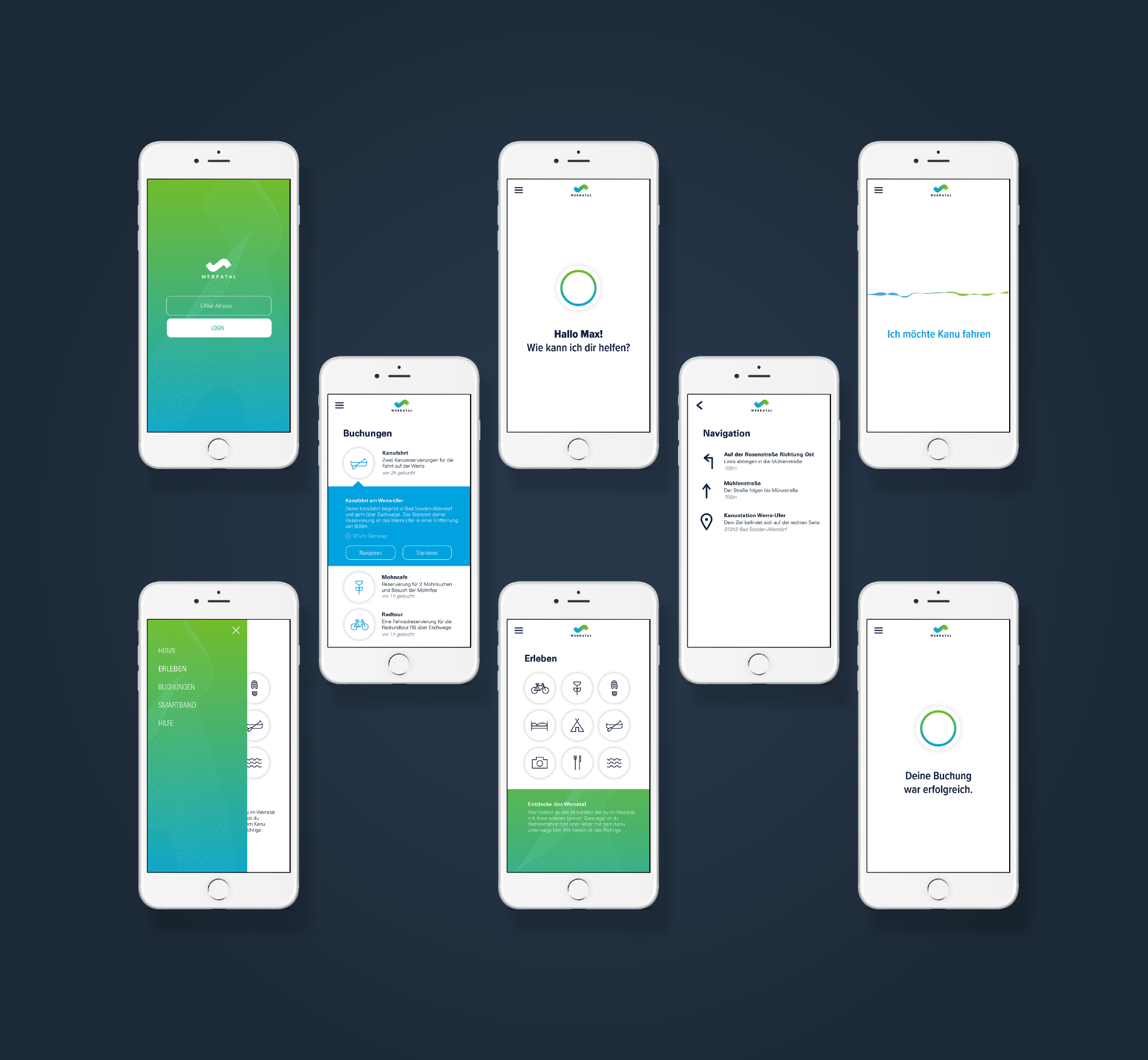 WERRATAL animation app apple assistant blue green ios mobile speech tourism visualization werra werratal