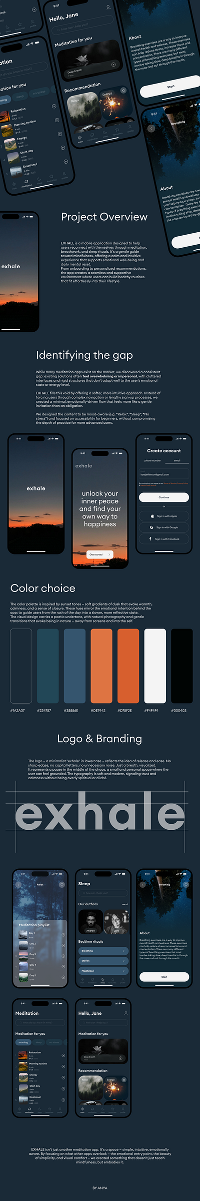 EXHALE meditation app design project (UI/UX) app branding design graphic design illustration logo typography ui ux vector