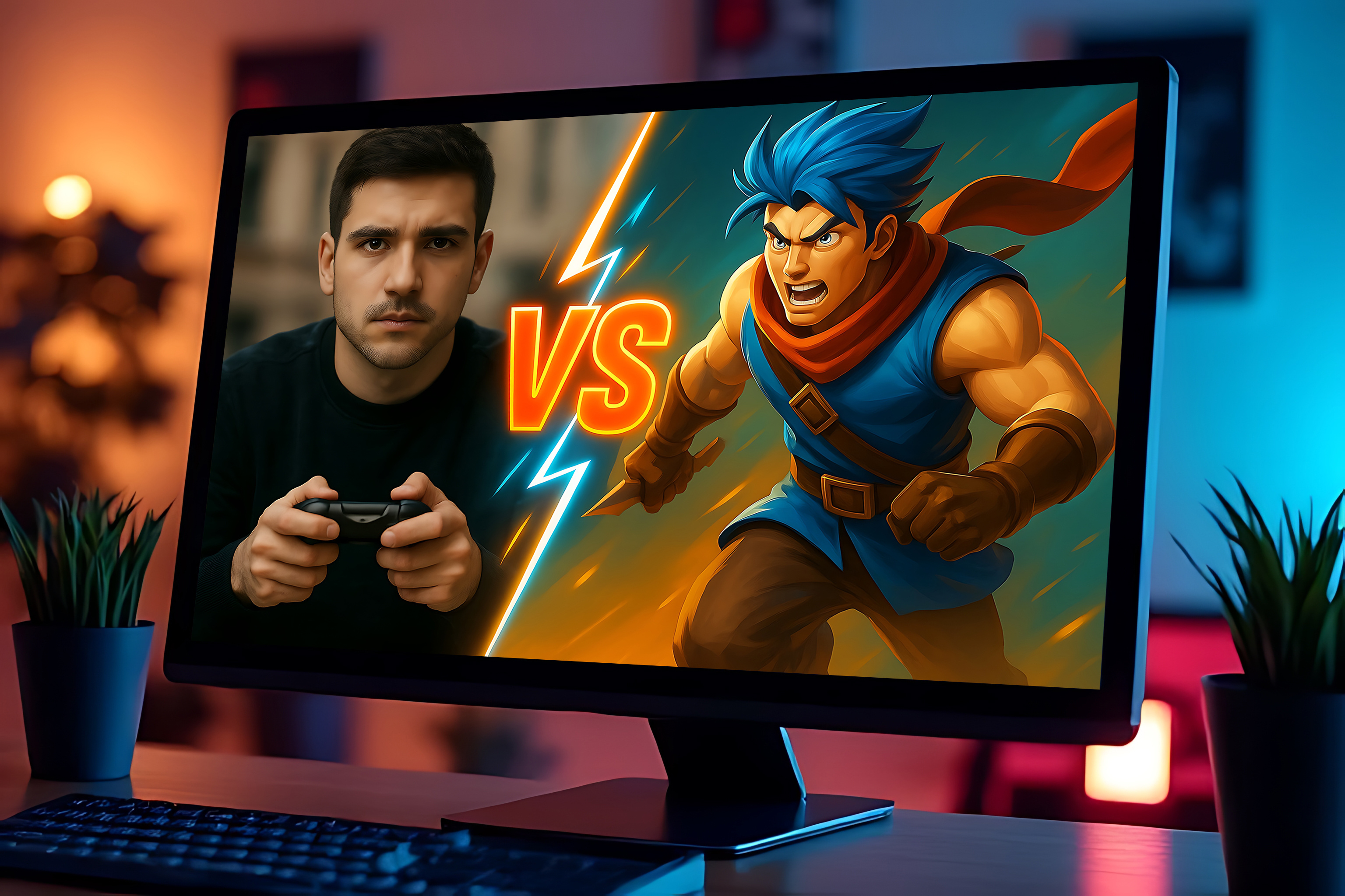 🎮 Real Gamer vs. Fantasy Hero: AI-Enhanced Thumbnail Design ads avertising branding design game gaming gaming thumbnail graphic design marketing thumbnail thumbnail design youtube thumbnail