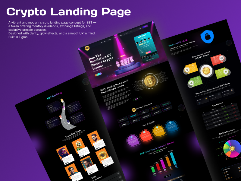 Crypto Landing Page blockchain crypto cryptowebsite dailyui defi designinspiration dribbble dribbbleweeklywarmup figma interface landingpage presale productdesign tokenomics ui uidesign ux uxdesign web3design websiteui