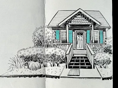 Neighbor's House black and white home house illustration limited palette matchbook matchbox portland sketch sketchbook