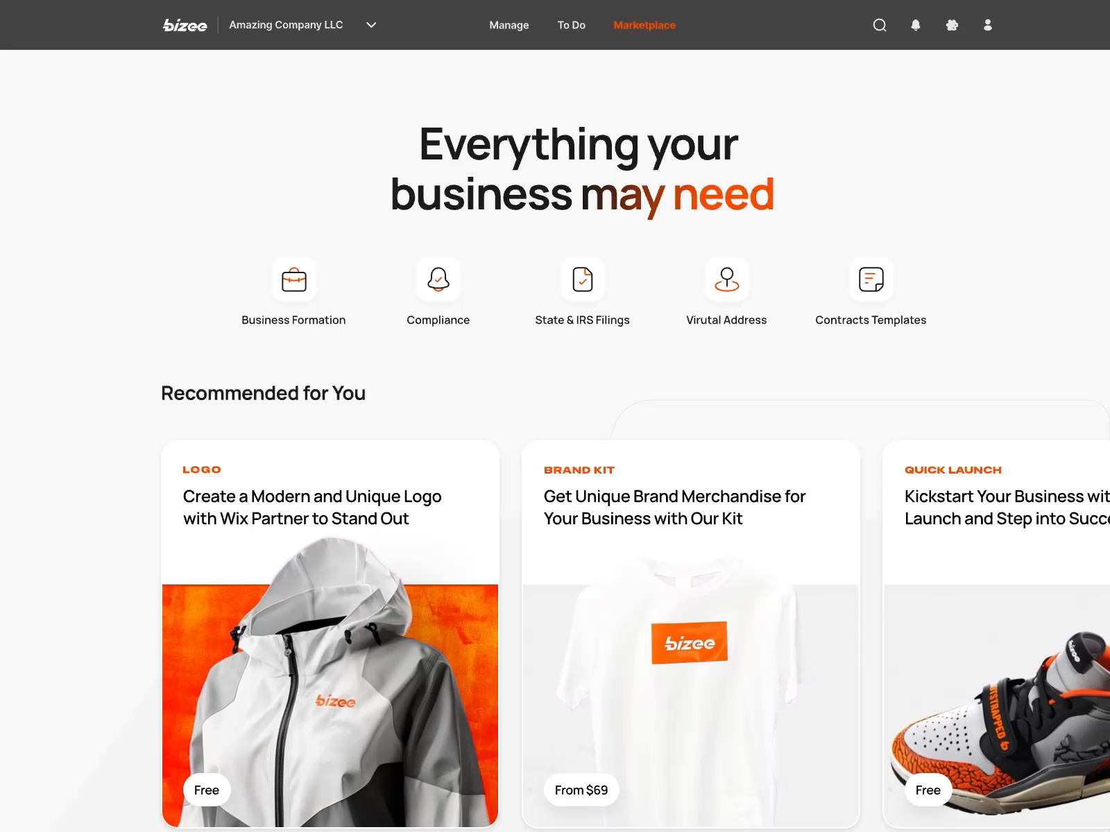 Example of Business Formation Website Interactions