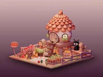 Round Roof Garden Home 3d 3d art 3d art work 3d design 3d garden 3d model animals carrots cat design garden graphic design house illustration micro living playful summery vegetables warm