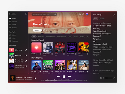 🎧 Cosmic — Music App UI Exploration darkmode glassmorphism musicplatform ui uidesign uidesignexploration uiux website