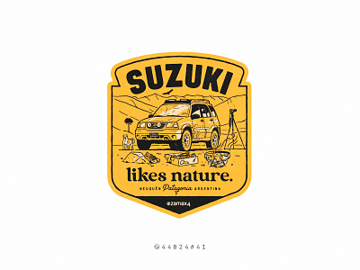 44B24#41 4x4 argentina badge camping car dog illustration logo nature offroad patagonia photography retro sticker suzuki travel vintage