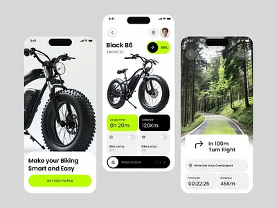 Black B6 app bike mobile modern design ride tracking ui