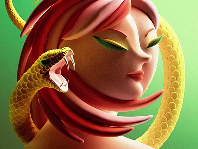 GAL IV 3d 3d illustration c4d cgi character design digital art girl green illustration porttrait redhead snake