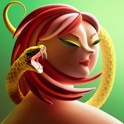 GAL IV 3d 3d illustration c4d cgi character design digital art girl green illustration porttrait redhead snake