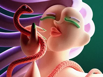 GAL V 3d 3d character animation c4d cgi character design design digital art girl illustration motion graphics snake
