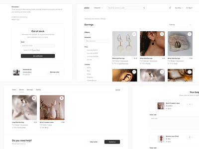 Atelier (2020) cart clean design ecommerce filters handcraft handmade homepage landing page marketplace minimal mvp out of stock pdp plp startup sustainable fashion wishlist