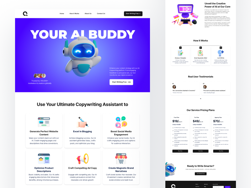 AI Copy Writer Landing Page Design ai ai copywriter ai landing page copywriting figma landing page design ui design uiux design website design