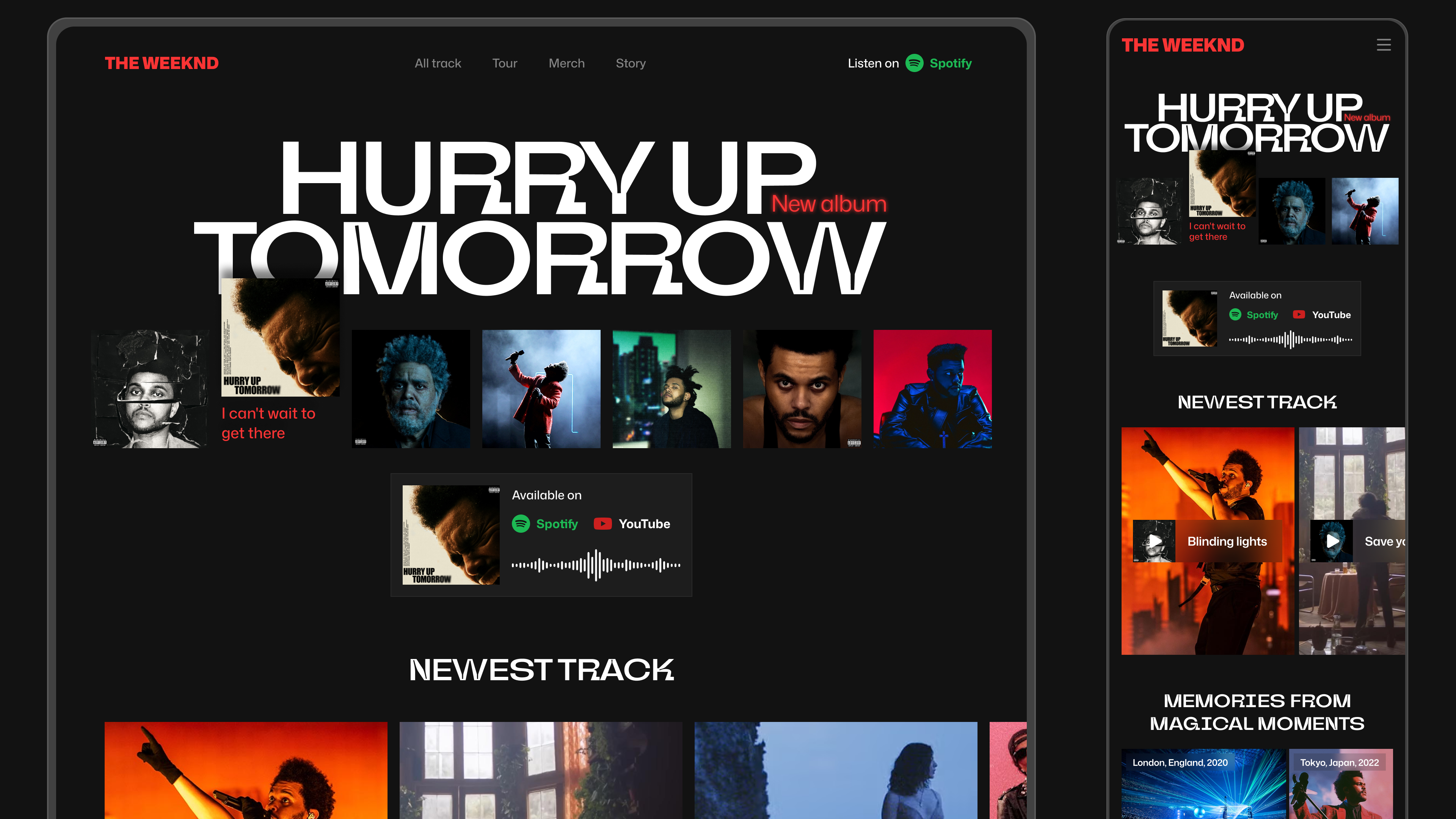 Music Artist - The Weeknd Website UI/UX dark ui dark website ui landing page music ui uiux user experience user interface ux website website landing page