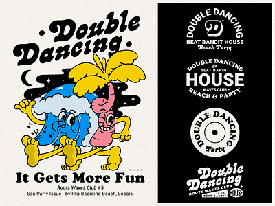 Double Dancing badge badge design branding cartoon character illustration cute illustration graphic design illustration logo logo badge logo design logo type mascot design mascot illustration mascot logo retro mascot vintage cartoon vintage mascot waves