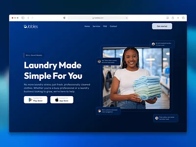 Landing page (hero section) for a Laundry App app graphic design landing page laundry ui visual web design