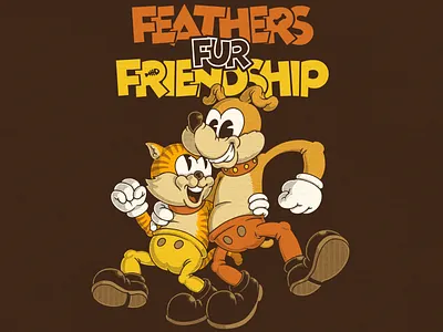 FEATHERS FUR FRIENDSHIP animal apparel art artwork branding cartoon cat character clothing design digital dog drawing graphic design illustration poster retro sticker t shirt vintage