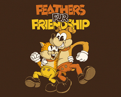FEATHERS FUR FRIENDSHIP animal apparel art artwork branding cartoon cat character clothing design digital dog drawing graphic design illustration poster retro sticker t shirt vintage