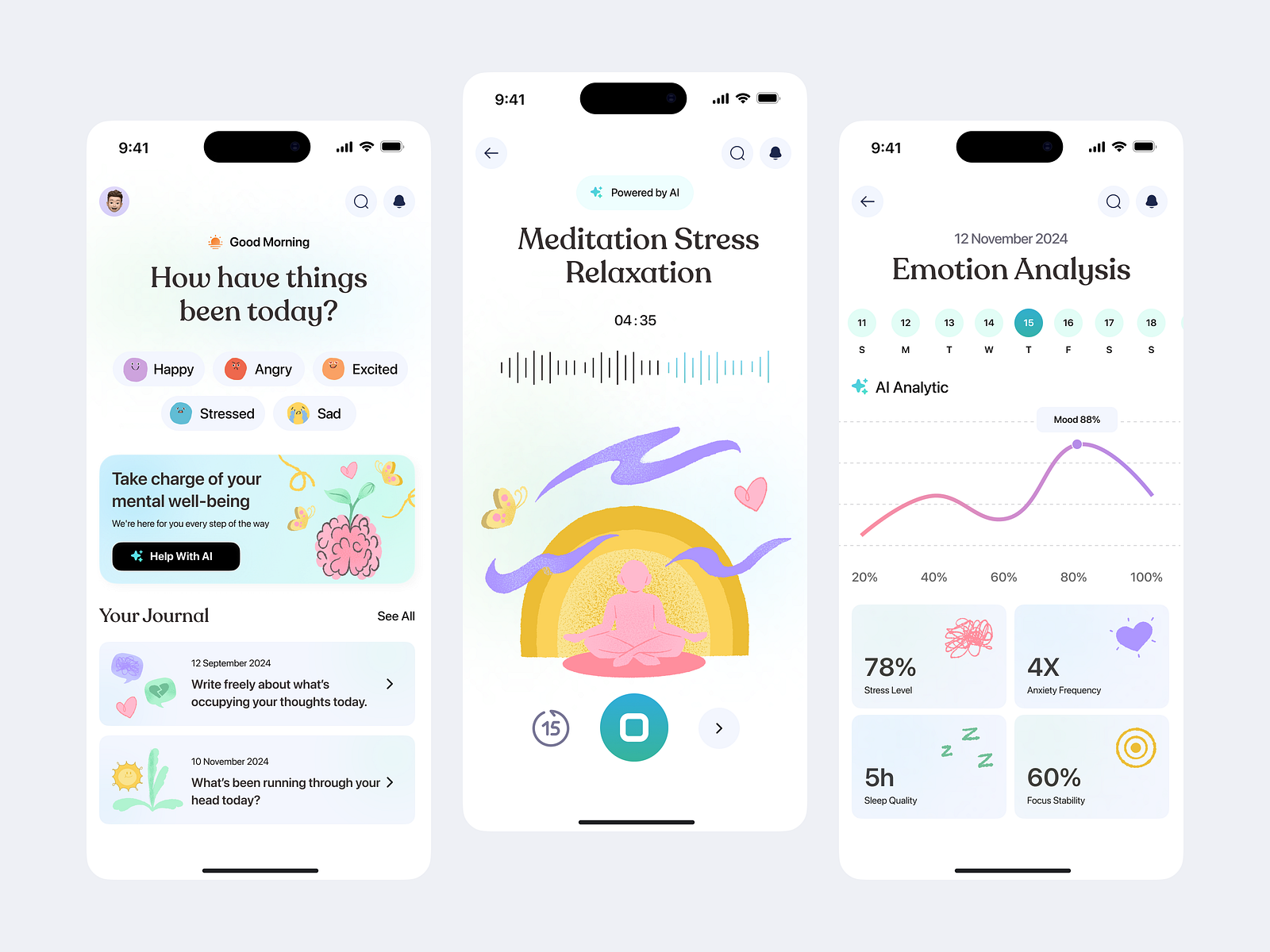 AI Mental Health Mobile App UI/UX by Ailsa Salsabila for Orenji Studio ...