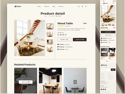 Furni - Product Detail 3d ai animation branding design e coomerce graphic design illustration landing page logo mobile app design motion graphics trending ui ui kit user reaserch ux vector