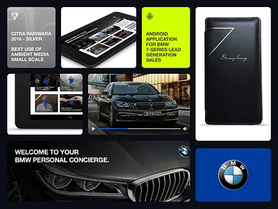 BMW 7-Series Tablet App Test Drive android bento grid bmw branding tablet ui ux