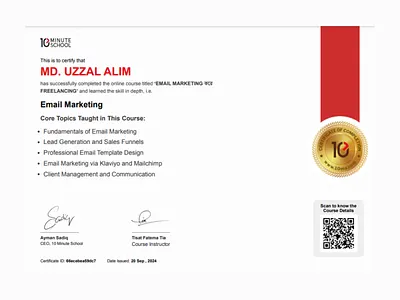 Email Marketing Certificate From 10 MINUTE SCHOOL canva email design email marketing email marketing specialist email template design klaviyo klaviyo flows mailchimp professional certified