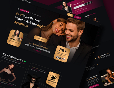 Perfect Match couple date dating dinner gold graphic design lux man matches modern typography ui web design woman