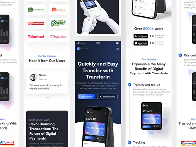 Transferin - Company Landing Page bank bank mobile app banking design digital payment digital payment app digital payment landing page digital payment mobile app fantech finance financial landing page mobile app mobile responsive money responsive transaction transfer ui wallet