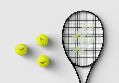 Tennis Racket with Ball Mockup Set active activity ball ball mockup court equipment game hobby mockup play racket sport tennis tennis ball tennis mockup tennis racket