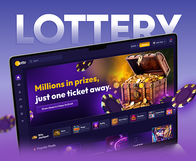 Minimalist Lottery. Maximum Impact. animation casinoux goldtheme graphic design igaming landingpagedesign lotteryui minimalui mobileux onlinelottery productdesign ticketpurchase uiinspiration uxdesign
