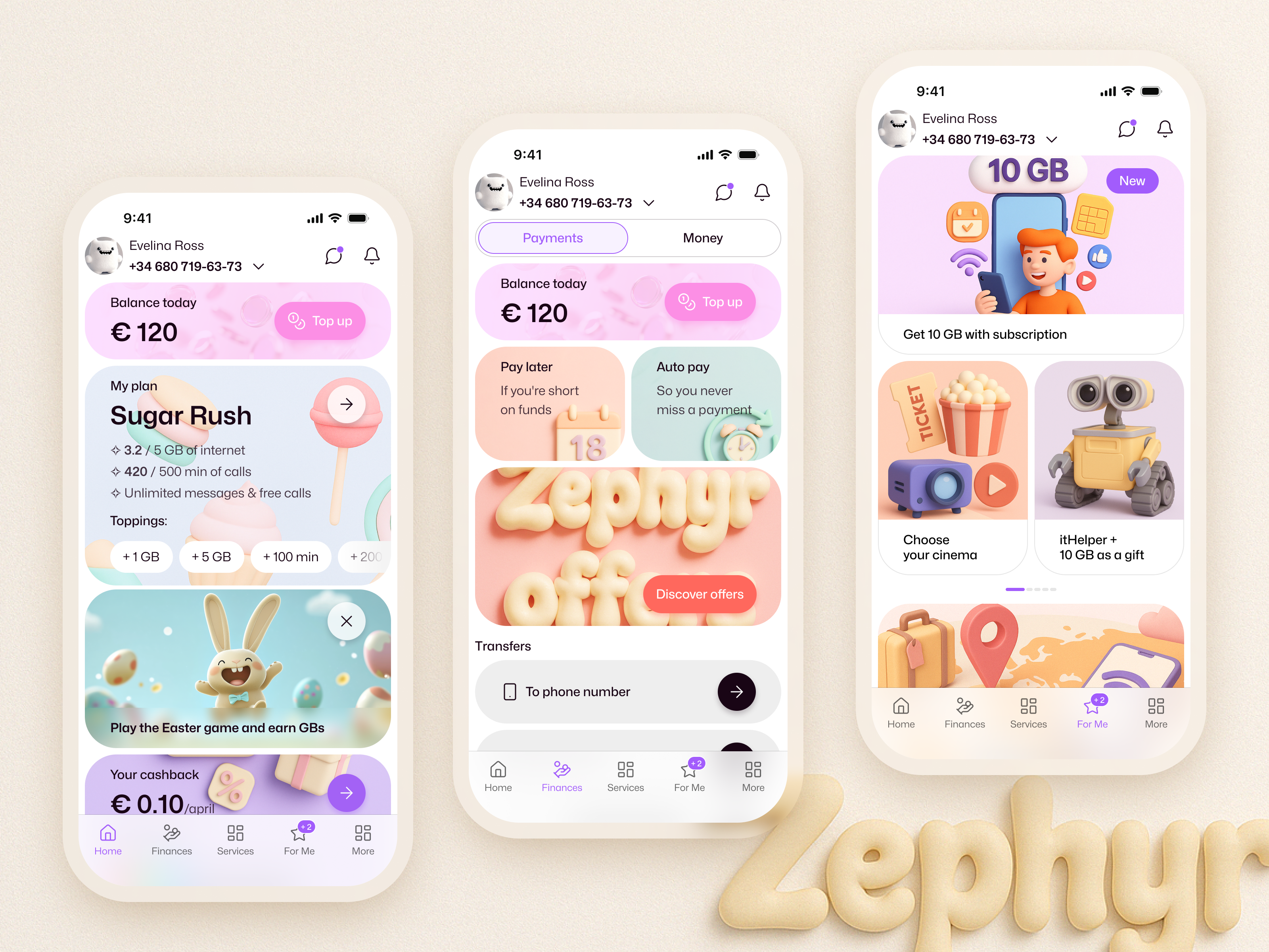 Example of Zephyr | Easter-Themed Telecom App UI