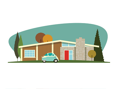 Hollywood Bungalow Number 3 architecture bmw bungalow california design illustration isetta mid century palm springs ranch style retro vector vintage