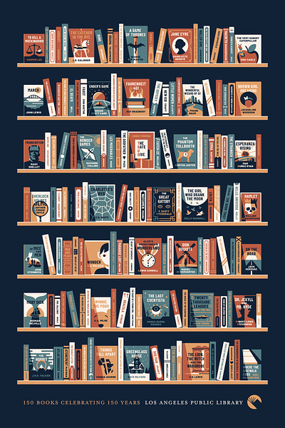 L.A. Public Library 150th Anniversary Poster book books dan kuhlken design dkng dkng studios geometric icon illustration library nathan goldman poster vector