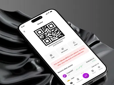 Crypto Receive • Mobile App app application design error graph menu message mobile qr receive send ui ux web white