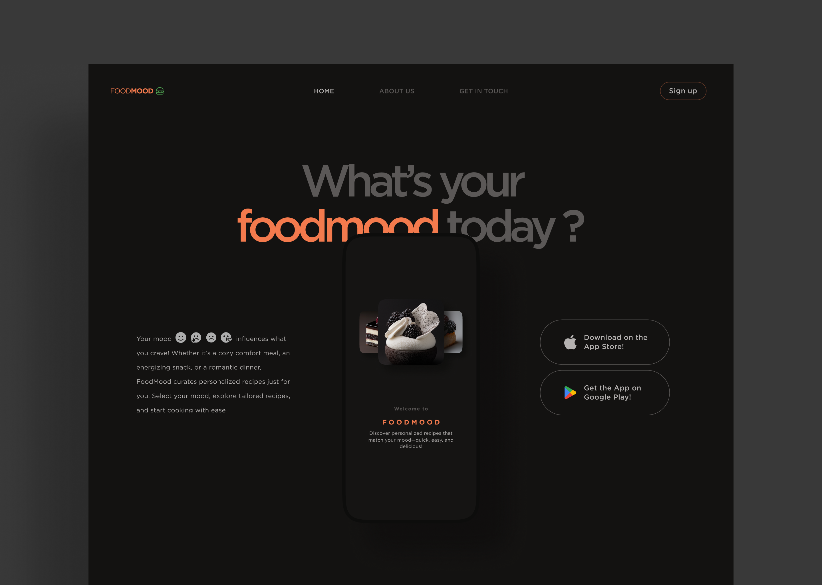 Mood based recipe App_Website design aesthetic amazing animation branding dark delivery design figma food graphic design landingpage marketing minimal mobileapp modern prototype ui ux website