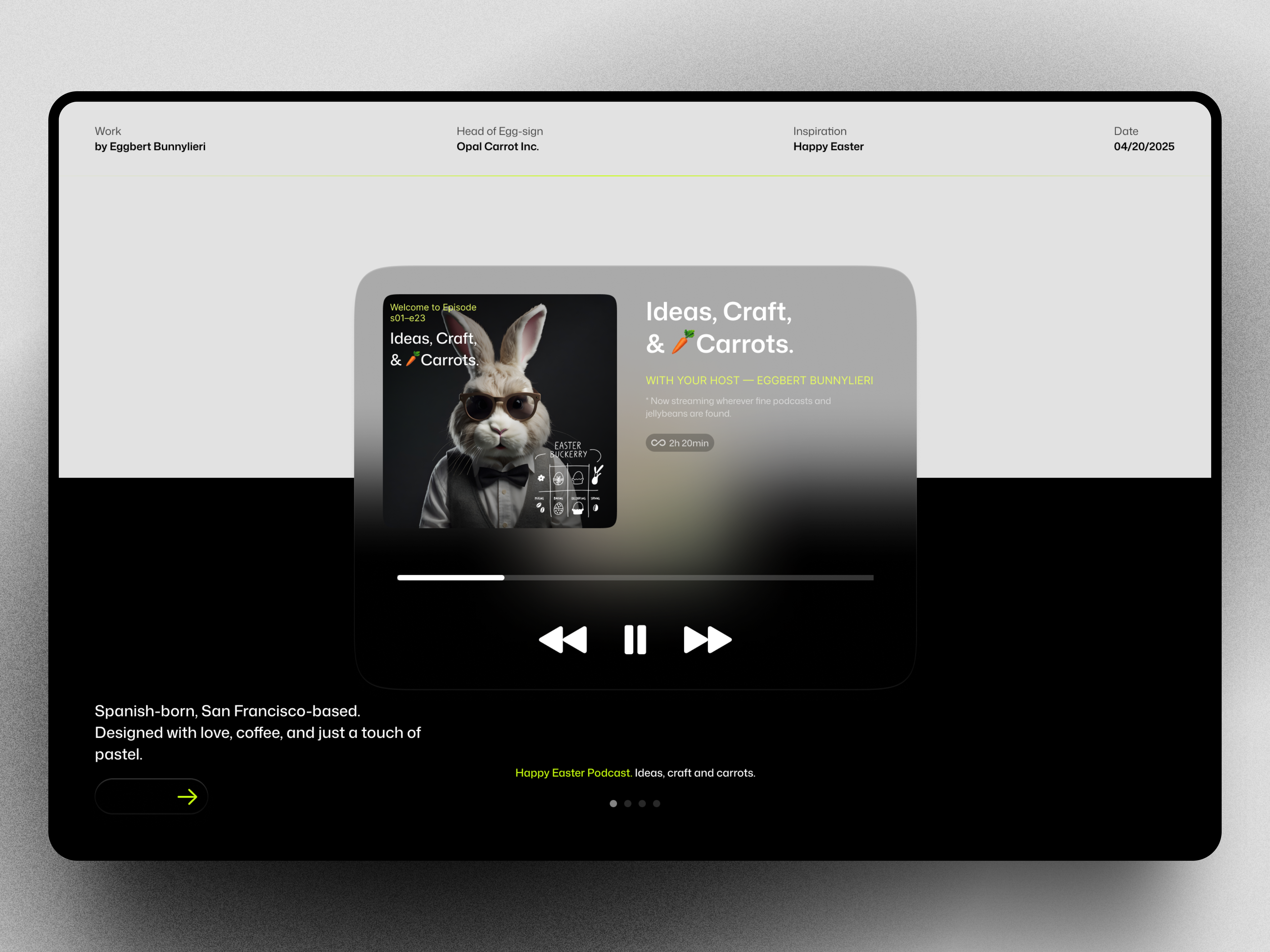Easter Bunny UI ai app black branding design easter figma glass graphic design hero page illustration ios marketing minimalist play list ui ux web web design white