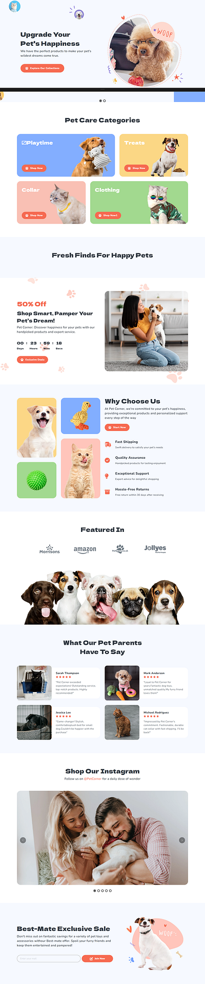 Shopify pets Landing page using pagefly design gempages illustration landing page pagefly replo shopify shopify developer shopify landing page ui