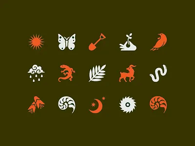 Organic Nature Icons Collection Illustration animal silhouettes botanical motifs creature design earthy palette eco symbols forest theme garden symbols handcrafted style herbal art icon collection minimal illustration natural elements nature flat nature icons organic aesthetic plant icons vector graphics wilderness shapes
