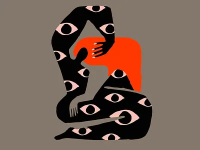Eyes Within Her Silence Illustration abstract figure art therapy bold graphics conceptual character contemporary illustration dreamy composition emotional art emotional symbolism eye pattern graphic expression inner world mental space modern design red hair surreal illustration symbolic art thoughtful mood watchful eyes