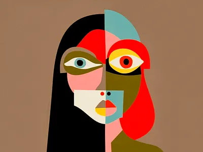 Dual Identity Abstract Portrait Illustration abstract portrait art minimalism artistic contrast color blocks conceptual face contemporary artwork cubist style decorative print duality theme expressive lines eye catching geometric design graphic composition modern art pop art split face statement piece vibrant tones visual identity
