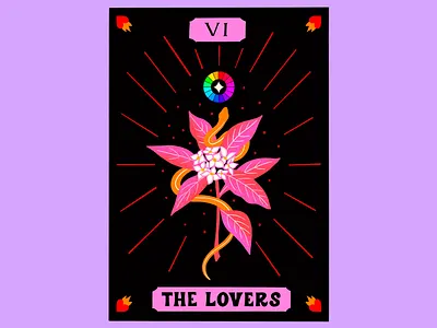Lovers Tarot Floral Illustration abstract romance celestial theme digital drawing divine love energy lines esoteric illustration floral spell flower magic love symbol lovers illustration magic bloom modern tarot mystical art occult symbolism pink palette queer symbolism tarot card tarot design vibrant colors
