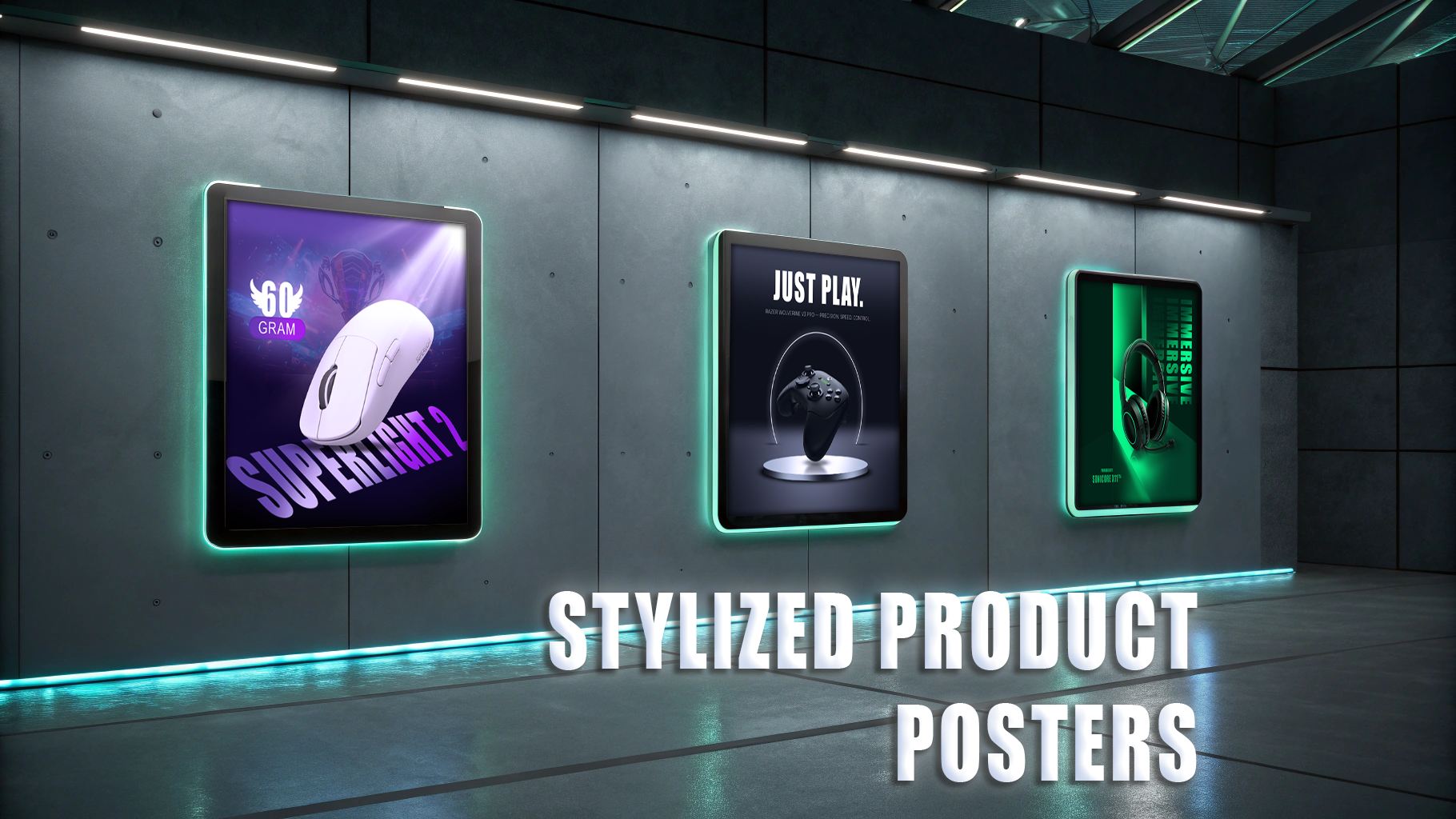 Stylized Product Posters – Custom Glow Tech Visuals branding ecommercevisual glow graphic design lightning