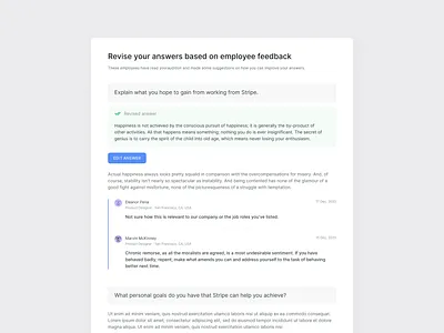 Jobfit web app — job seeker interface answers clean comment company digital product education employee feedback form forum jobs minimal product design saas simple software test thread ui uixux
