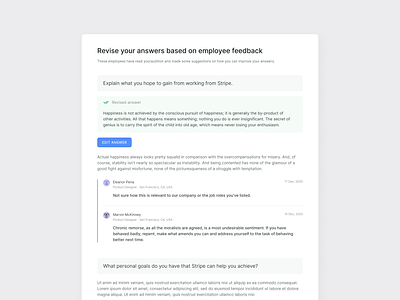 Jobfit web app — job seeker interface answers clean comment company digital product education employee feedback form forum jobs minimal product design saas simple software test thread ui uixux