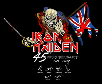 Iron Maiden's 45th anniversary T-shirt Designs apparel design cartoon logo charecter design design graphic design illustration t shirt design vector
