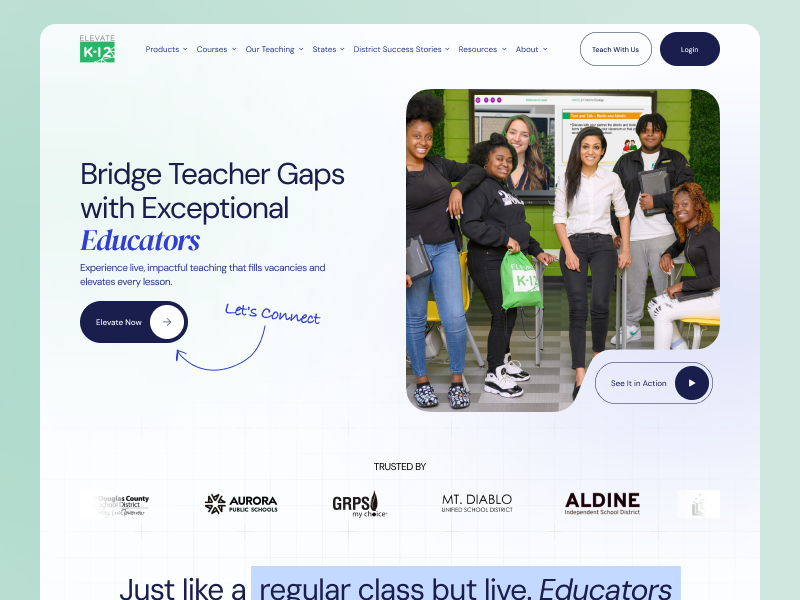Edtech Landing Page aesthetic aesthetic website branding clean creative design desktop e learning edtech education figma hero section homepage illustration landing page minimal product design responsive saas ui