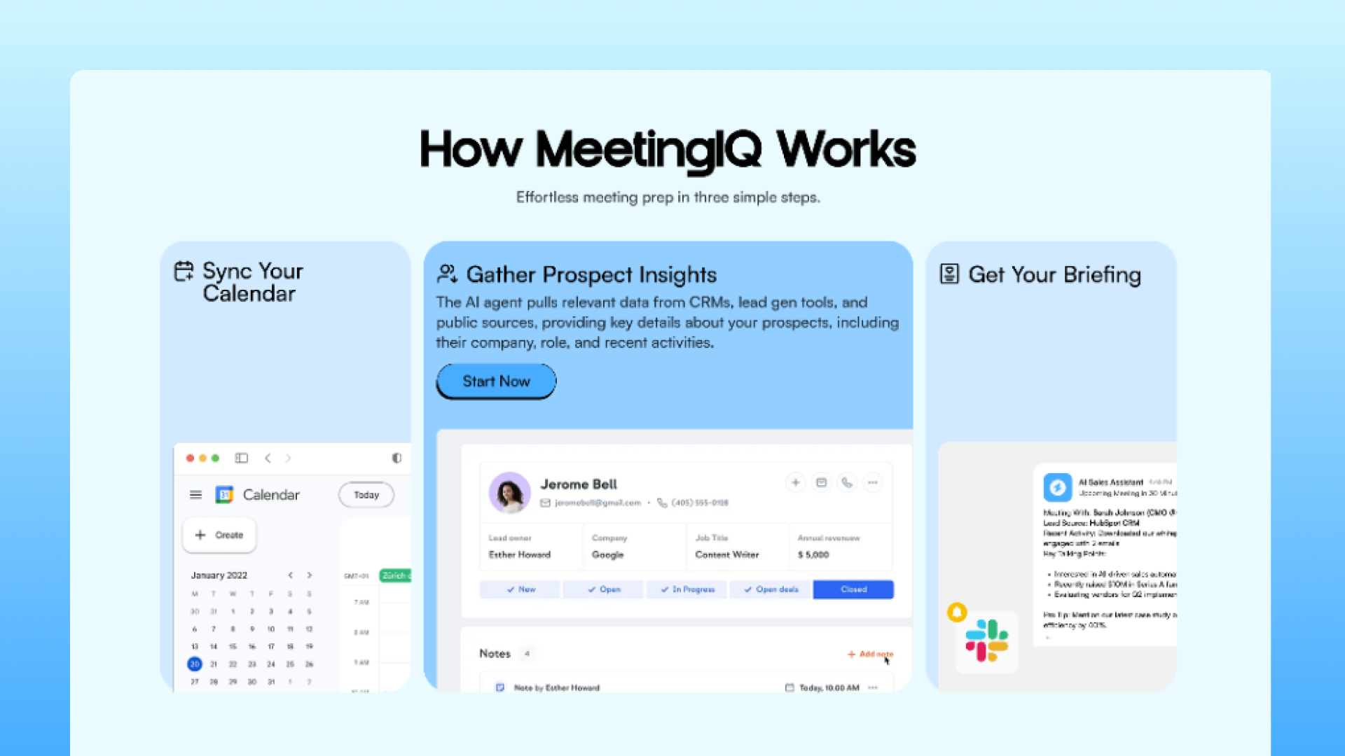 MeetingIQ - AI Powered Sales Meeting Assistant (How It Works) features how ui website