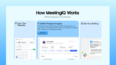 MeetingIQ - AI Powered Sales Meeting Assistant (How It Works) features how ui website