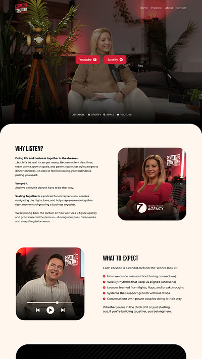 Scaling Together back colors couple hero podcast red typography ui website white wordpress