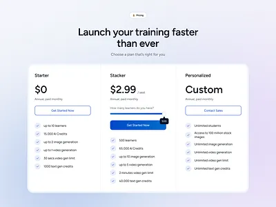 Pricing Table – AI Training Platform design figma saas ui ux