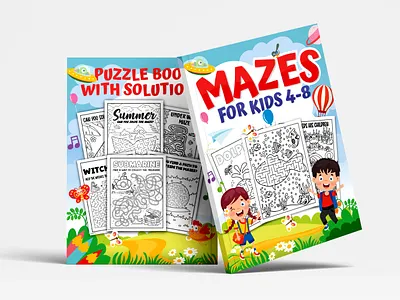 Maze Book For Kids Ages 4-8 activity book age4 8 branding coloring coloring book design graphic design illustration kdp kdp coloring book maze mazebook vector